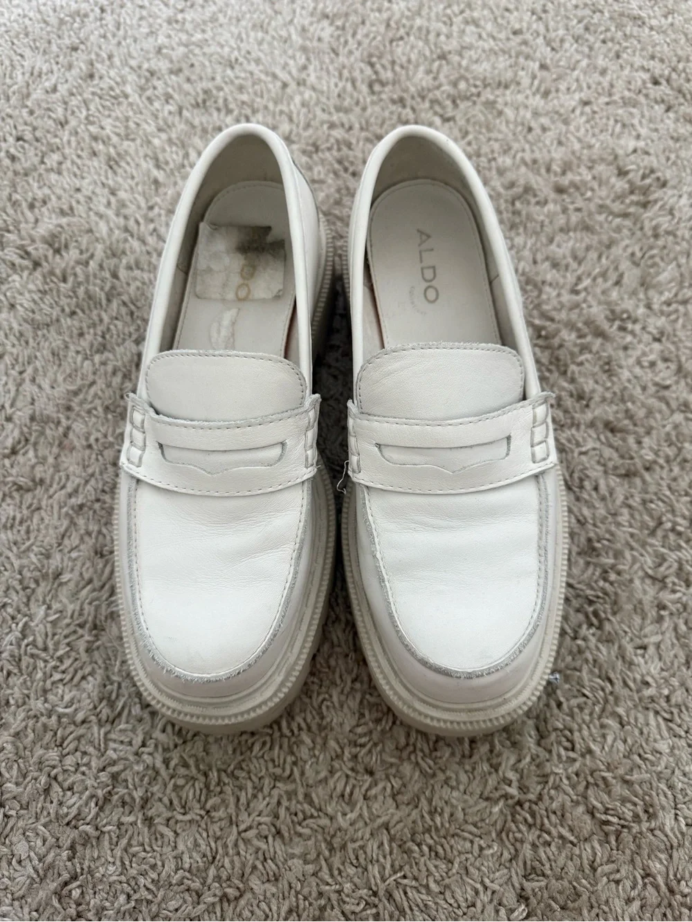 Aldo Platform Lug Sole White Leather Loafers Size 6